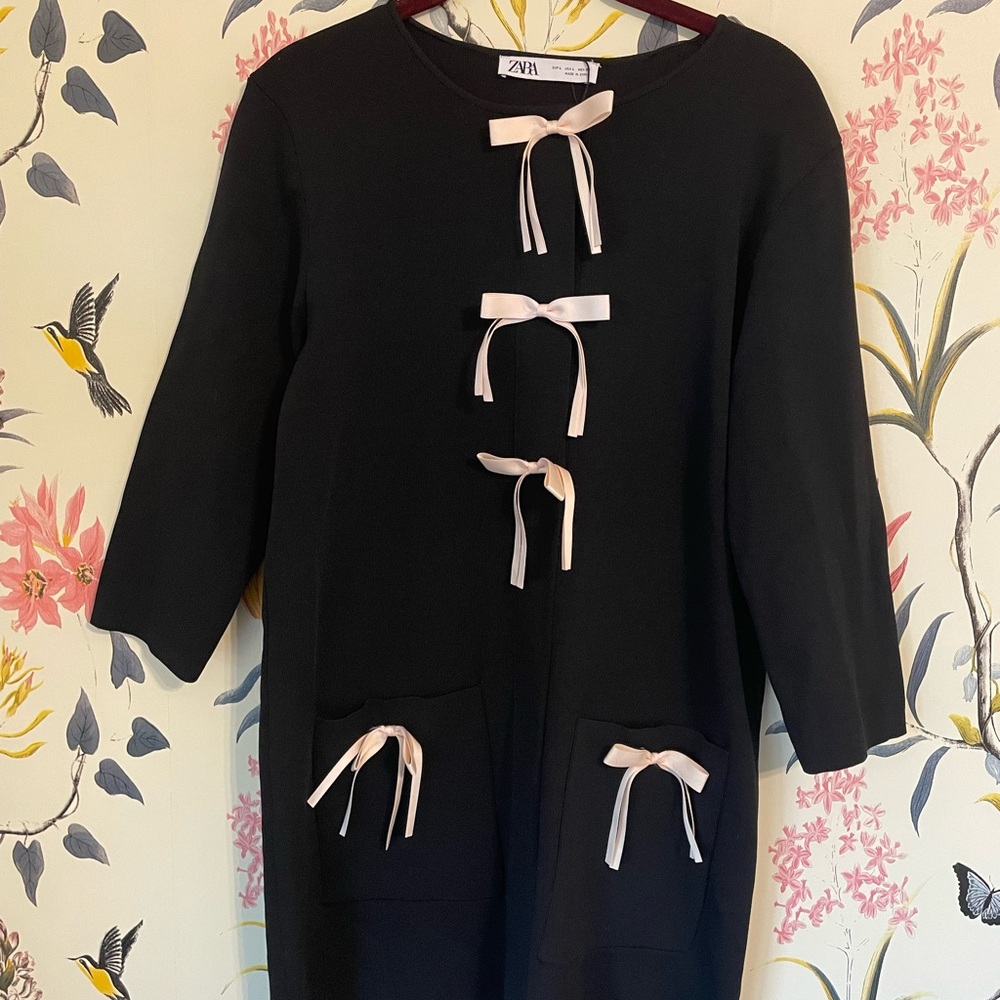 ZARA Black Ponte Knit Dress with Bows